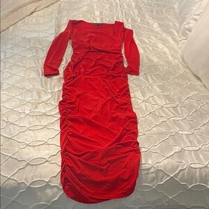 SHEIN Red Ruched Long Sleeve Bodycon Dress